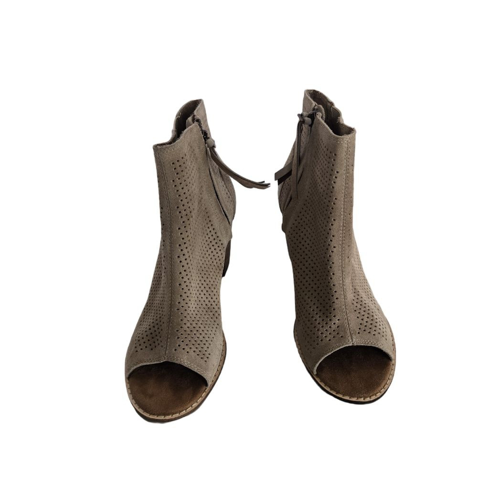 Women's TOMS Peep Toe Perforated Ankle Boots Booties US 7 Beige Brown